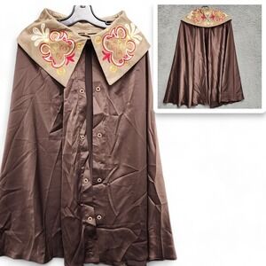 Embroidered Fold Over Collar Open Cape Adult Cosplay Wizard‎ Witch Fairy Cloak